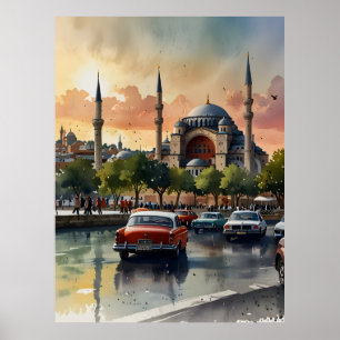 Istanbul watercolor art poster