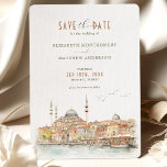 Istanbul Waterfront Elegance Save-the-Date Invitation<br><div class="desc">Embark on a romantic journey with our 'Istanbul Waterfront Elegance' Save-the-Date invitation, capturing the essence of East meets West. This invitation features a delicate watercolor portrayal of Istanbul's historic skyline, with its iconic minarets and domes, including the grand Hagia Sophia, rising above the city. The soft pastels of the buildings,...</div>