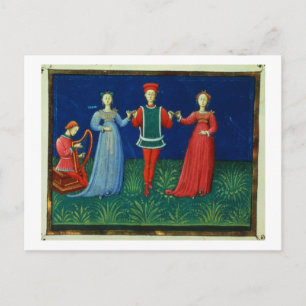 It 973 f.21v A Gentleman dancing with two Ladies, Postcard