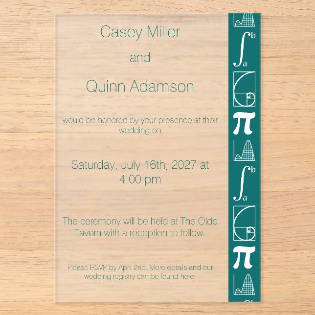 It Adds Up in Teal Acrylic Wedding  Invitations (Front)