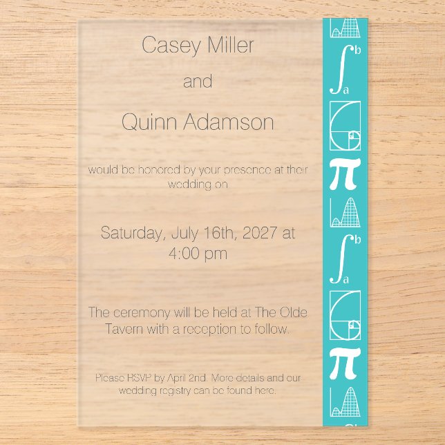 It Adds Up in Turquoise Acrylic Wedding  Invitations (Front)