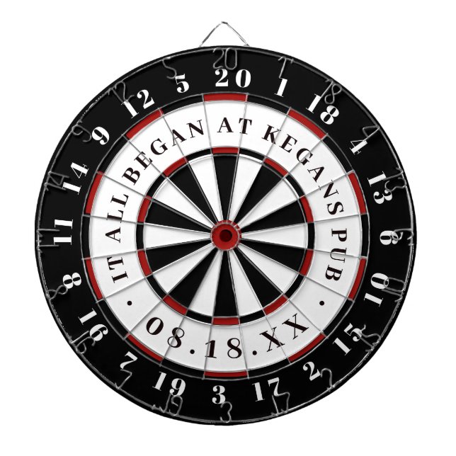 It All Began | Established Date Black White & Red Dartboard (Front)