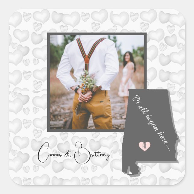 It all Began Here, Alabama Photo Personalise Square Sticker (Front)