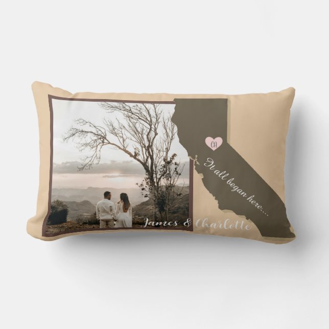 It all Began Here, California, Photo Heart   Lumbar Cushion (Front)