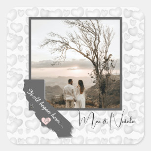 It all Began Here, California, Photo Heart Square Sticker