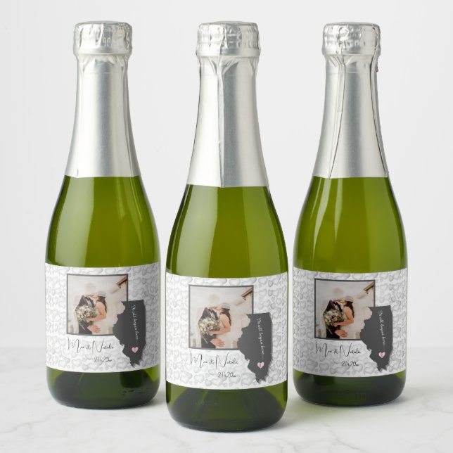 It all Began Here, Illinois, Photo Heart    Sparkling Wine Label (Bottles)