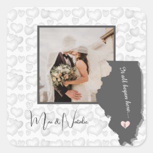It all Began Here, Illinois, Photo Heart   Square Sticker