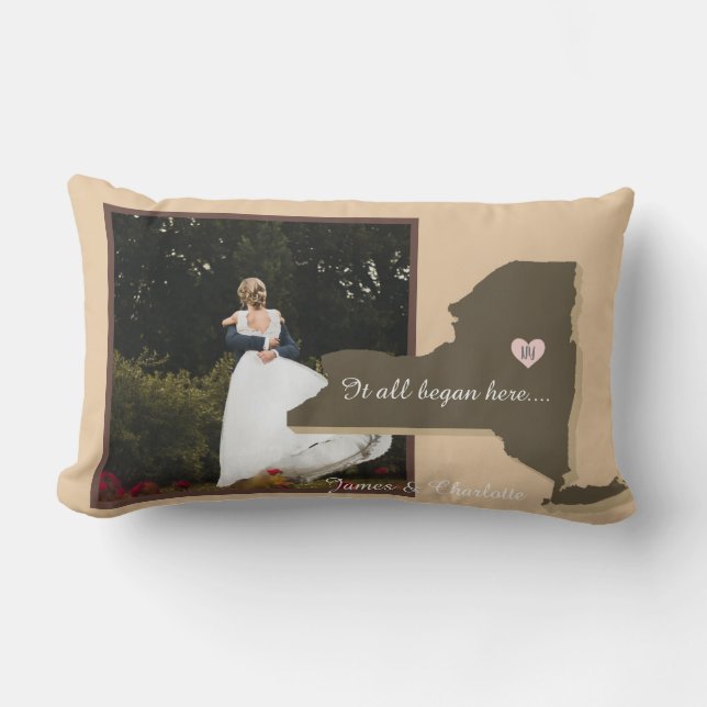 It all Began Here, New York, Photo Heart Couple,   Lumbar Cushion (Front)