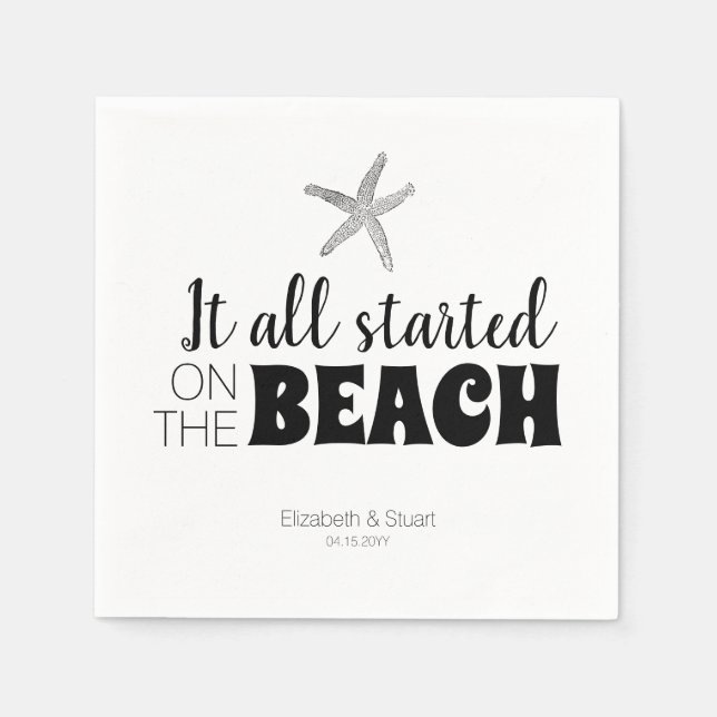 It All Started on the Beach Wedding Starfish Party Napkin (Front)
