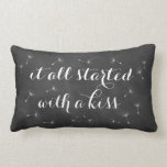 It all Started with a Kiss Pillow<br><div class="desc">Delicate floating seeds and ribbon script on a soft chalkboard background accent this cushion. It all started with a kiss,  reminds us of dandelion wishes,  romantic dreams and fairytale endings,  making it perfect for the newlyweds or wedding sweetheart table. Scroll down to see other coordinating cushions.</div>