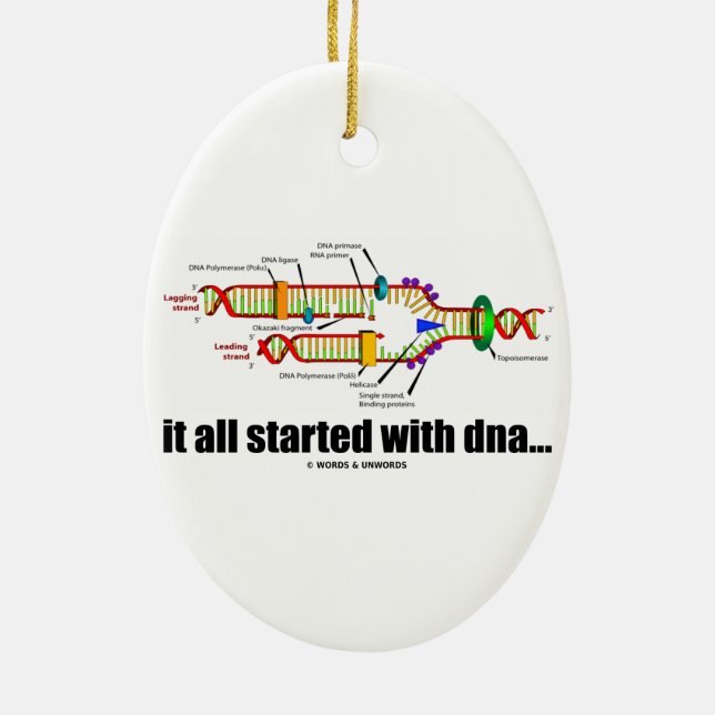 it all started with DNA.. (DNA Replication) Ceramic Tree Decoration (Back)