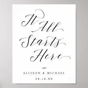 It All Starts Here Calligraphy Script Wedding Sign
