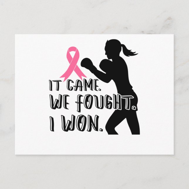It Came We Fought I Won Breast Cancer Awareness Announcement Postcard (Front)