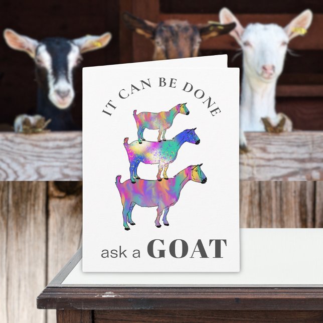 It can Be Done Ask A Goat Motivational Saying Card (It can be done ask a goat quote cute goats colorful animal art greetings card of encouragement )