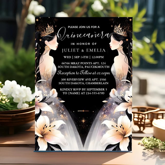 It Fun Joy Lily Twin Dual Joint Double Quinceanera Invitation (Creator Uploaded)