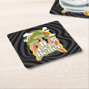 It Gets Better Good Vibes & Groovy Feels Custom Square Paper Coaster