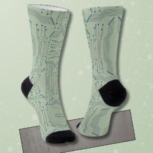 IT Guy Blue Circuit Board on Green Socks