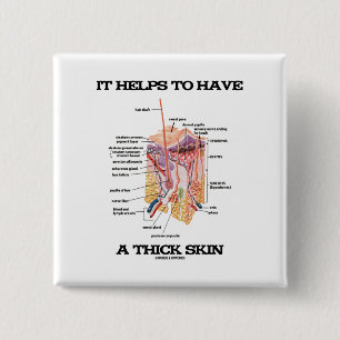 It Helps To Have A Thick Skin (Anatomy Humour) 15 Cm Square Badge
