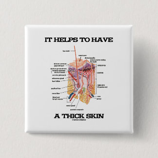 It Helps To Have A Thick Skin (Anatomy Humour) 15 Cm Square Badge