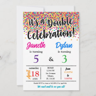 It is a double Siblings Birthday Invitation