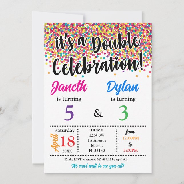 It is a double Siblings Birthday Invitation (Front)
