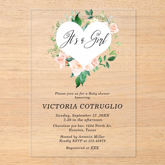 It is a Girl Peach Baby Shower Acrylic Invitation (Front)