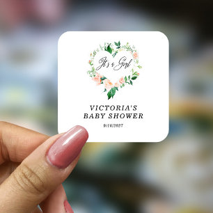 It is a Girl Peach Baby Shower Square Sticker