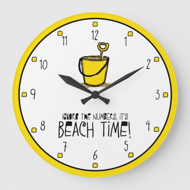 It is Beach Time! Yellow Large Clock (Front)