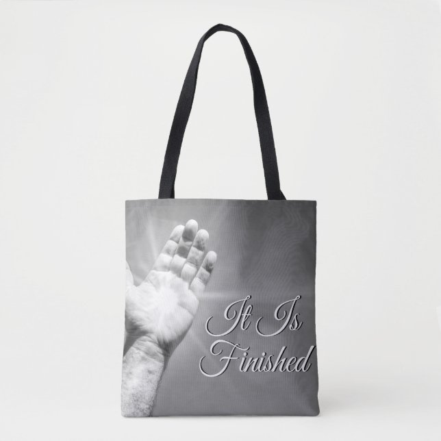 It Is Finished Grayscale Tote Bag (Front)