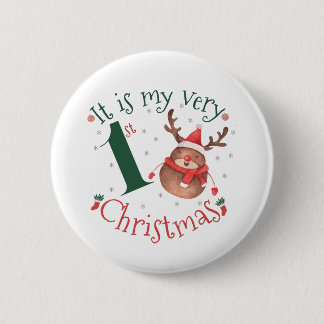 It Is My Very First Christmas Reindeer Watercolor 6 Cm Round Badge