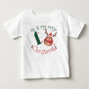 It is my very first Christmas Watercolor Reindeer  Baby T-Shirt