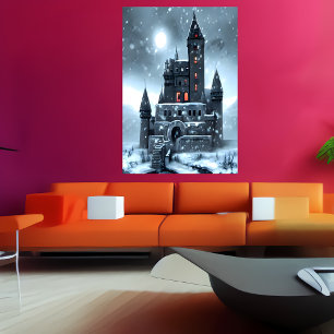 It is snowing at the castle   AI Art Poster