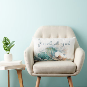It Is Swell With My Soul Watercolor Wave Lumbar Cushion
