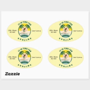 It is time for surfing oval sticker