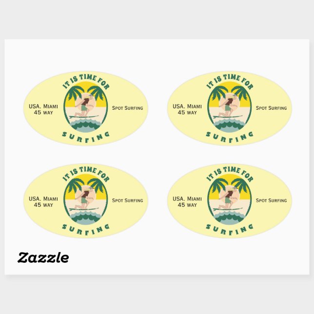 It is time for surfing oval sticker (Sheet)
