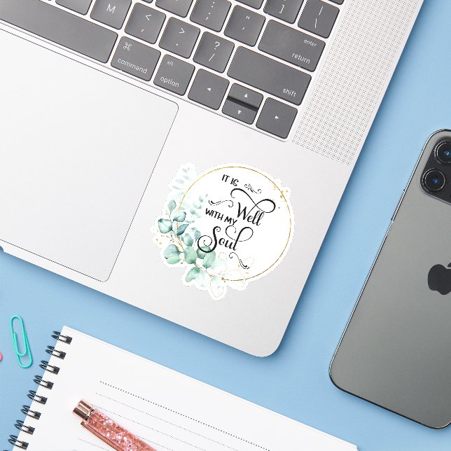It is well Eucalyptus and gold frame Sticker (Laptop w/ iPhone)