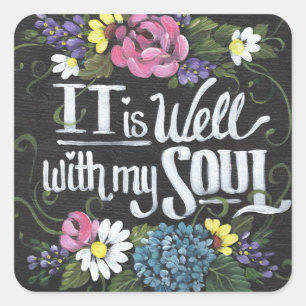 "It is Well" Square Black Floral Stickers