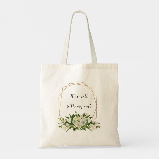 It Is Well With My Soul Floral Wreath Tote Bag (Back)