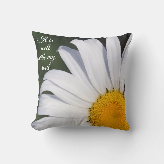 It Is Well With My Soul Offset Daisy Throw Pillow (Front)
