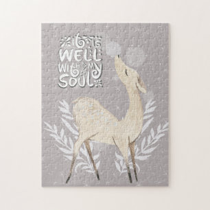 It is Well with my Soul, Winter Watercolor Deer Jigsaw Puzzle