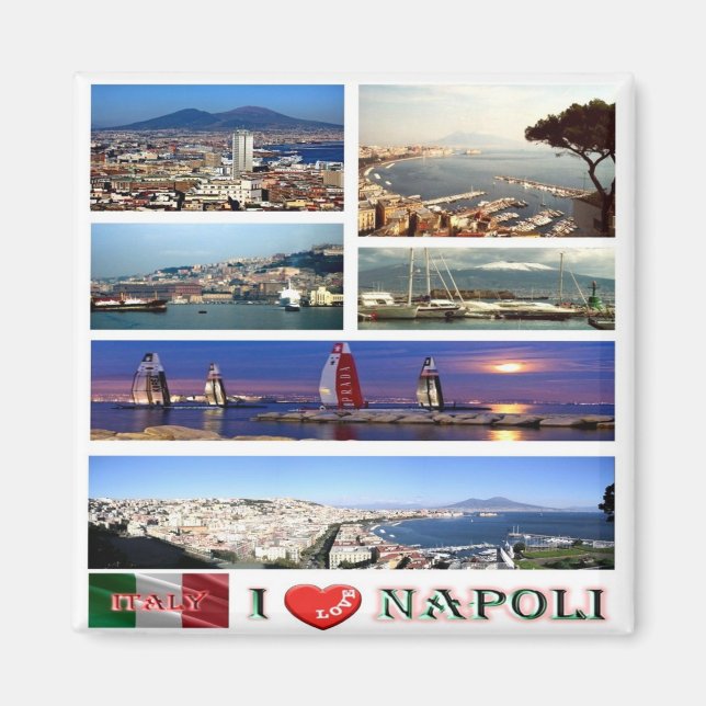 IT - Italy - Naples - I Love - Collage Mosaic Magnet (Front)