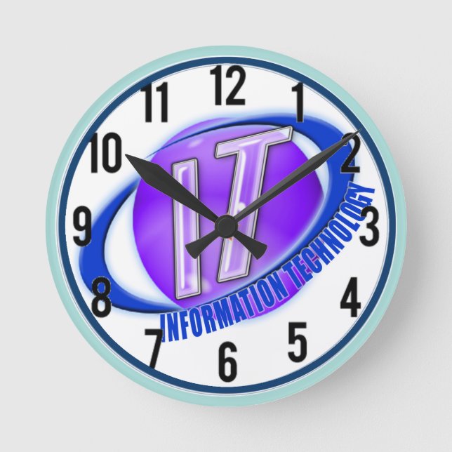 IT LOGO ORB/SWOOSH INFORMATION TECHNOLOGY ROUND CLOCK (Front)