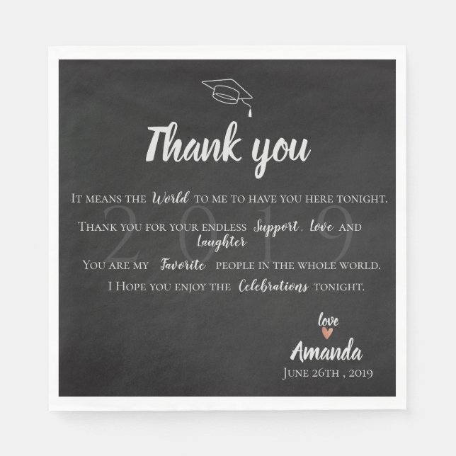 "It Means The World To Me" Graduation Thank You Napkin (Front)
