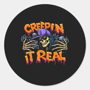 It Real Halloween Hip Hop Skeleton Drug Graffiti S Classic Round Sticker