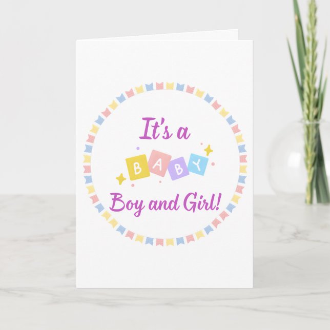 It’s a Baby Boy and Girl Twins Birth Announcement  (Front)