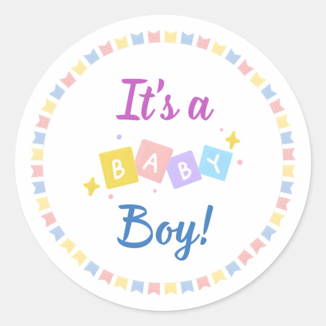 It’s a Baby Boy Blue Birth Announcement  Classic Round Sticker (Front)