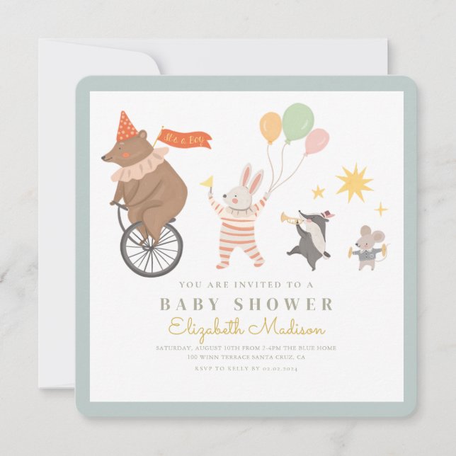 It’s a boy Baby Shower Animal Band  Invitation (Front)