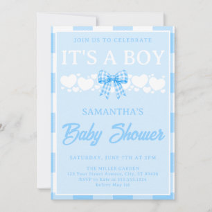 It’s a Boy Baby Shower Blue Gingham Bow Invitation