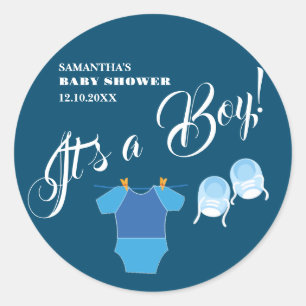 It’s a Boy! Baby Shower Blue Modern. Napkins Classic Round Sticker