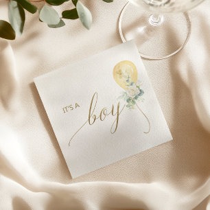 It’s A Boy Baby Shower –Gold Balloon & Greenery Napkin